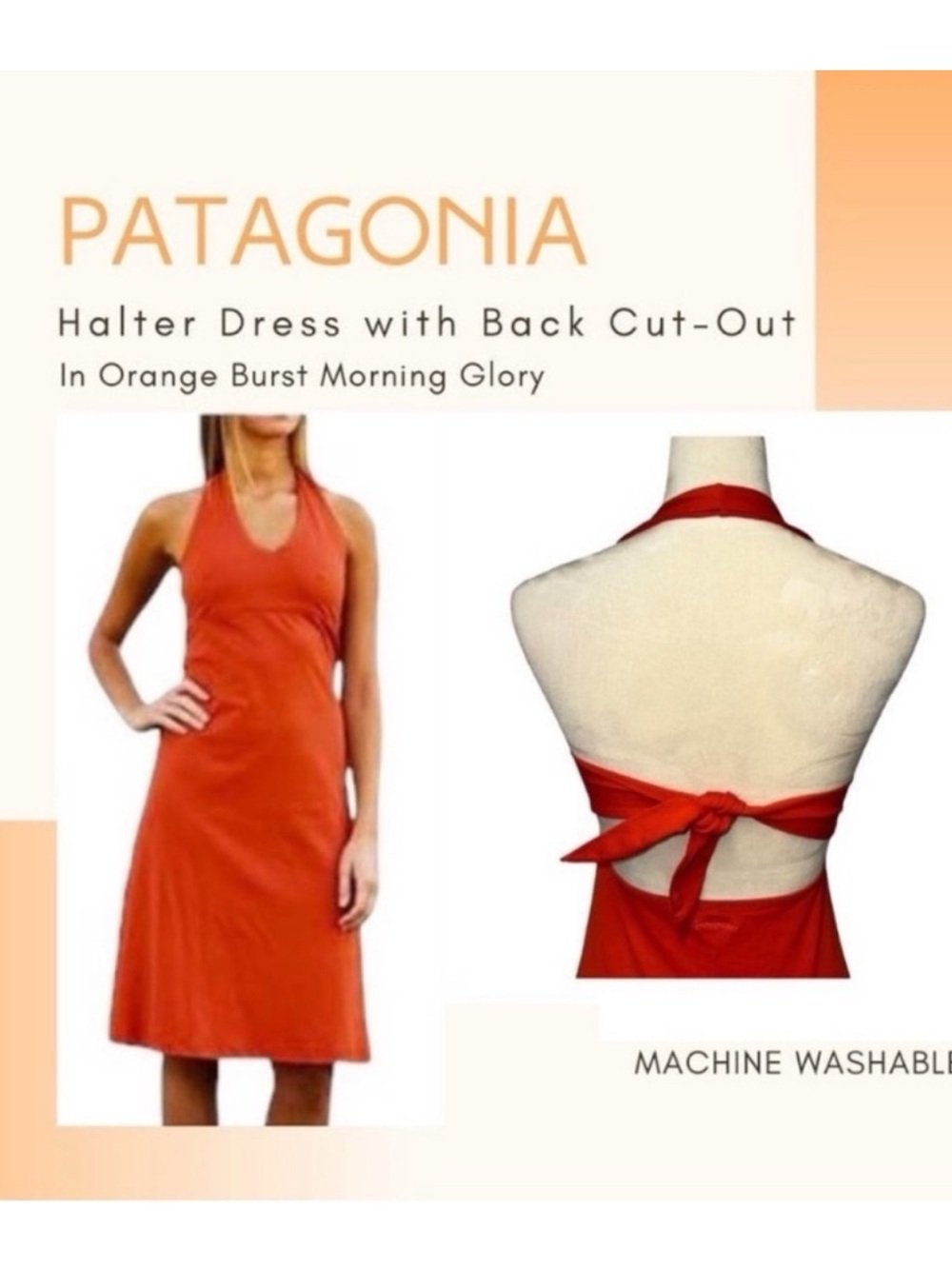 Patagonia Orange Halter Dress with Back Cut-Out Burst Morning Glory Size Small